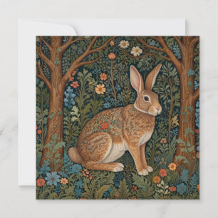 Elegant retro boho rabbit woodland floral invitation