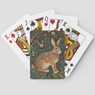 Elegant retro boho rabbit woodland floral playing cards