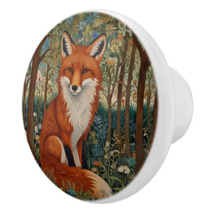 Elegant retro boho red fox woodland animal ceramic knob
