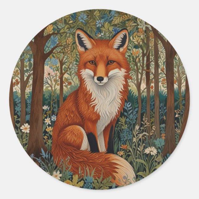 Elegant retro boho red fox woodland animal classic round sticker (Front)