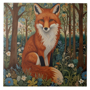 Elegant retro boho red fox woodland animal tile