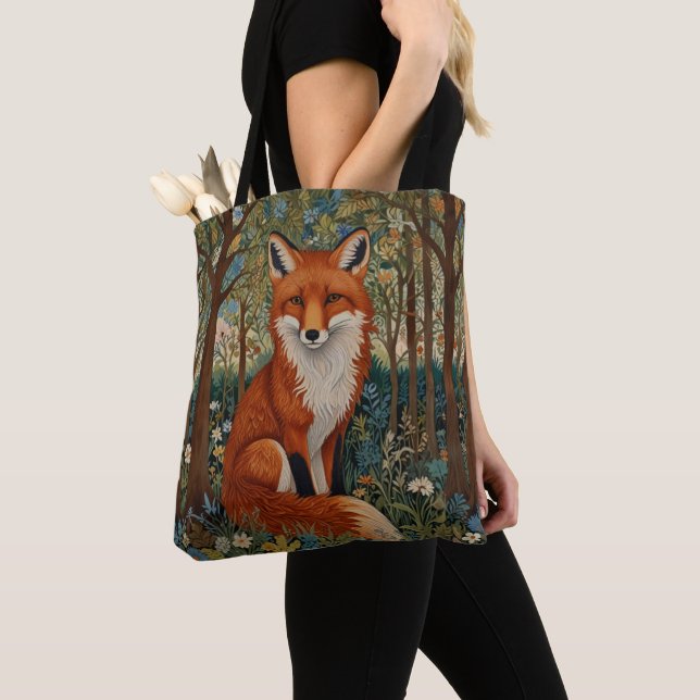 Elegant retro boho red fox woodland animal tote bag (Close Up)
