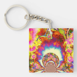 Elegant retro boho watercolor sunflower fields keychain