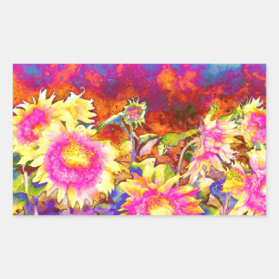 Elegant retro boho watercolor sunflower fields sticker