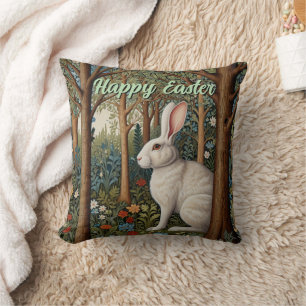 Elegant retro boho white rabbit woodland Easter Throw Pillow