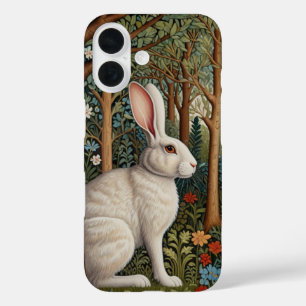 Elegant retro boho white rabbit woodland floral iPhone 16 case