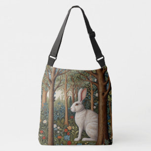 Elegant retro boho white rabbit woodland floral crossbody bag