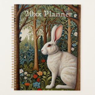Elegant retro boho white rabbit woodland floral planner