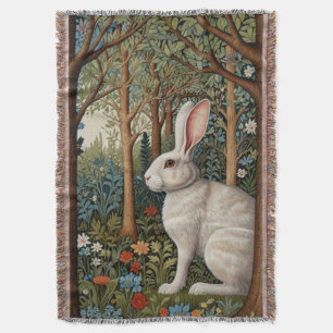 Elegant retro boho white rabbit woodland floral throw blanket
