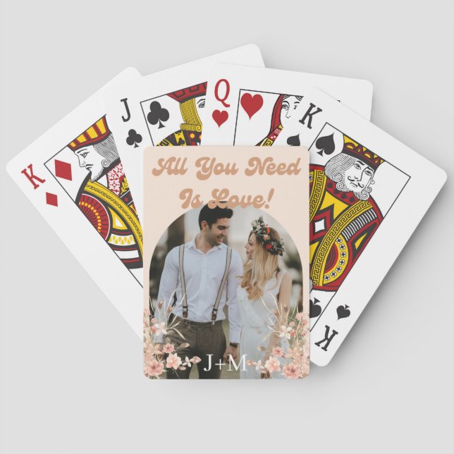 elegant  retro botanical boho photo wedding favour playing cards (Back)