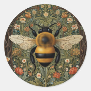Elegant retro bumblebee boho botanical floral art classic round sticker