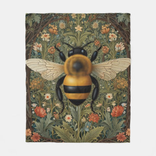 Elegant retro bumblebee boho botanical floral art fleece blanket