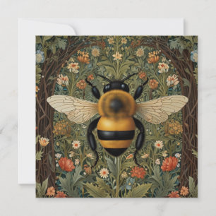 Elegant retro bumblebee boho botanical floral art invitation