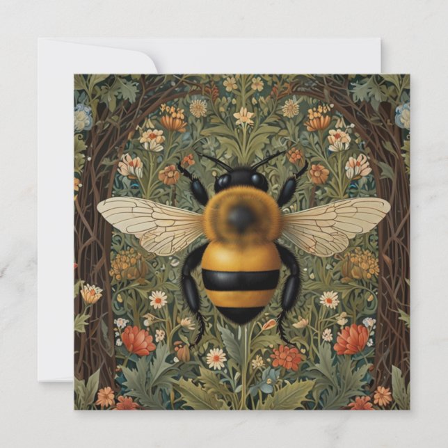 Elegant retro bumblebee boho botanical floral art invitation (Front)