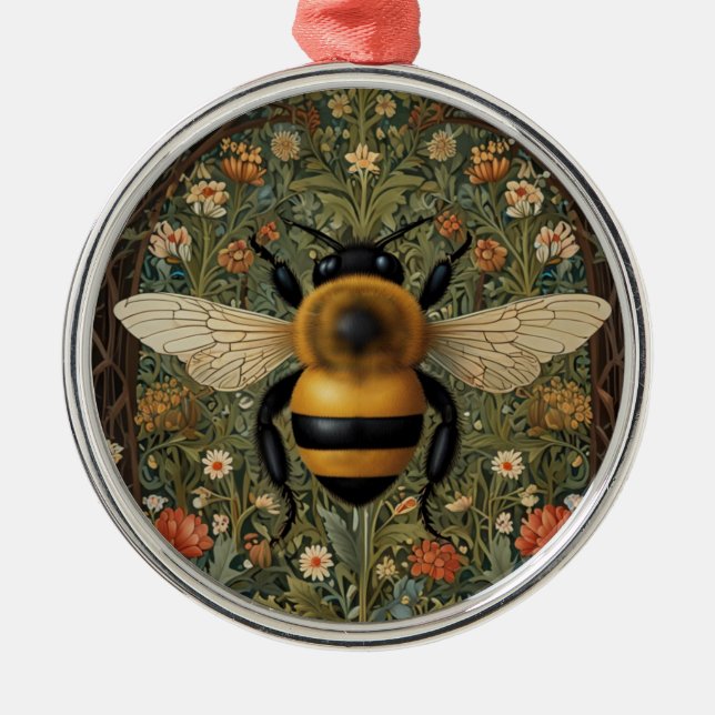 Elegant retro bumblebee boho botanical floral art metal ornament (Front)