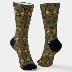 Elegant retro bumblebee boho botanical floral art socks