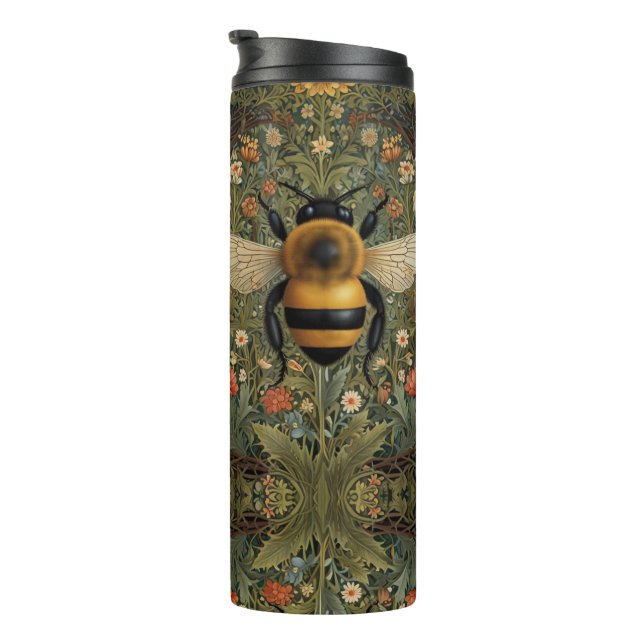 Elegant retro bumblebee boho botanical floral art thermal tumbler (Rotated Right)