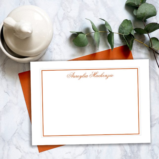 Elegant Retro Burnt Orange and White Personalized Card (Elegant Retro Burnt Orange and White Personalized Note Card)