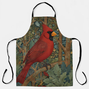 Elegant Retro Cardinal Art Nouveau red bird Apron