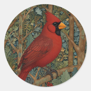 Elegant Retro Cardinal Art Nouveau red bird  Classic Round Sticker