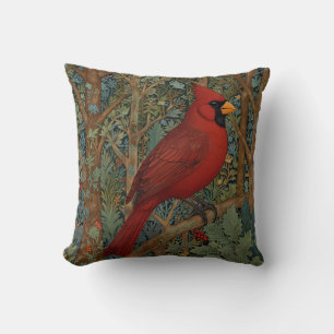 Elegant Retro Cardinal Art Nouveau red bird Throw Pillow