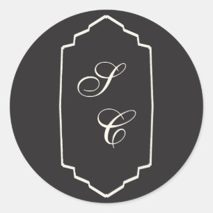 Elegant Retro Checkered Black And Cream Wedding Classic Round Sticker