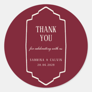 Elegant Retro Checkered Burgundy Wedding Classic Round Sticker