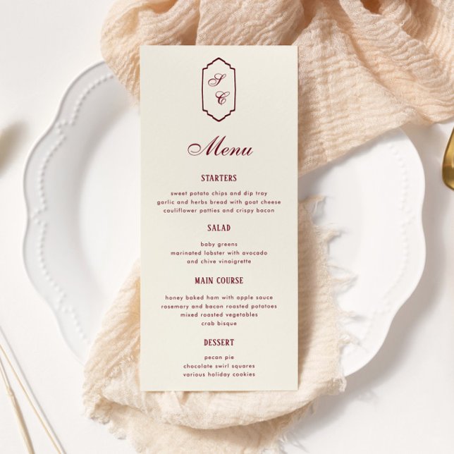 Elegant Retro Chequered Burgundy Wedding Menu (Creator Uploaded)