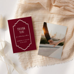 Elegant Retro Chequered Burgundy Wedding Thank You Card