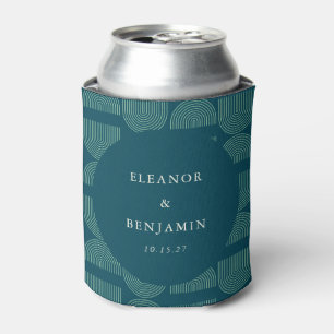 Elegant Retro Chic Arch Teal Blue Custom Wedding Can Cooler