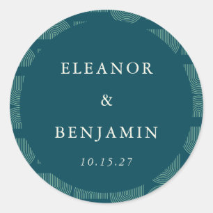 Elegant Retro Chic Arch Teal Blue Custom Wedding Classic Round Sticker