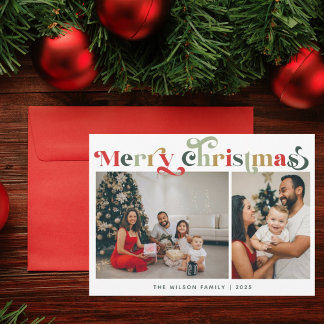 Elegant Retro Colourful 2 Photo Holiday Card