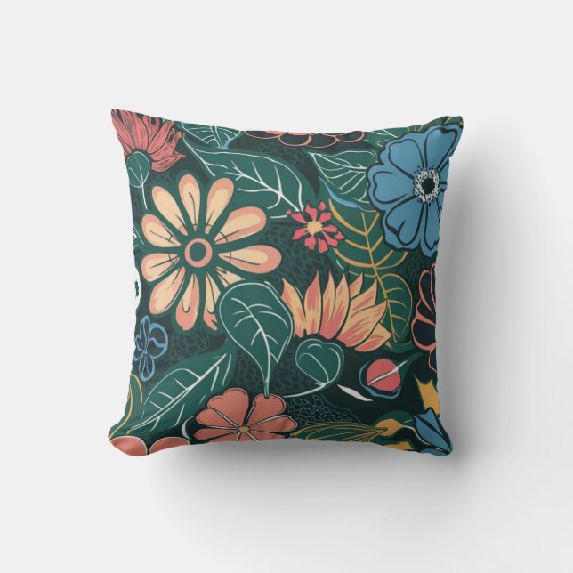 Elegant retro colourful spring flowers #14 throw pillow (Front)