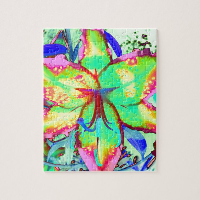 Elegant retro colourful tropical floral Lily Jigsaw Puzzle (Vertical)