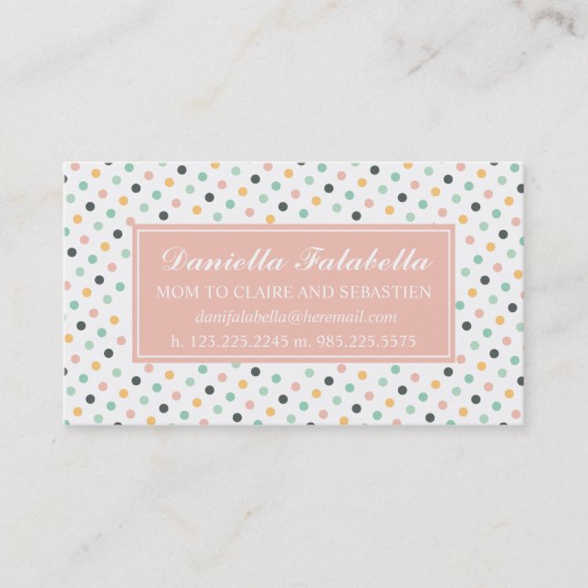 Elegant Retro Confetti Polka Dots Mom Calling Card (Front)
