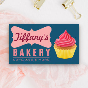 Elegant Retro Cute Cake Shop Pink Cupcake Bakery Business Card