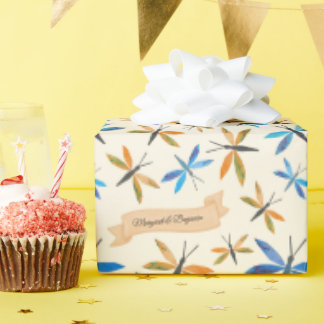 Elegant Retro Dragonflies Hand-Drawn Dragonfly Wrapping Paper