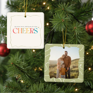 Elegant Retro Family Photo Portrait Christmas Ceramic Ornament