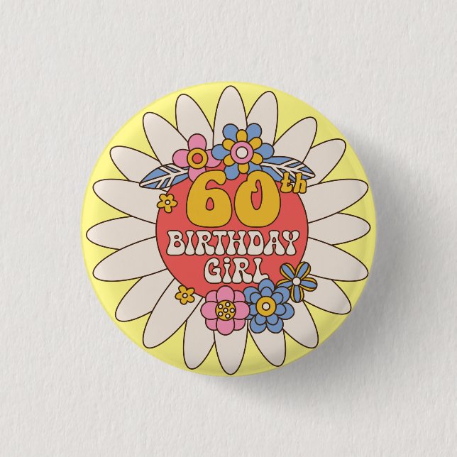 Elegant Retro Floral 60th Birthday Girl 1 Inch Round Button (Front)