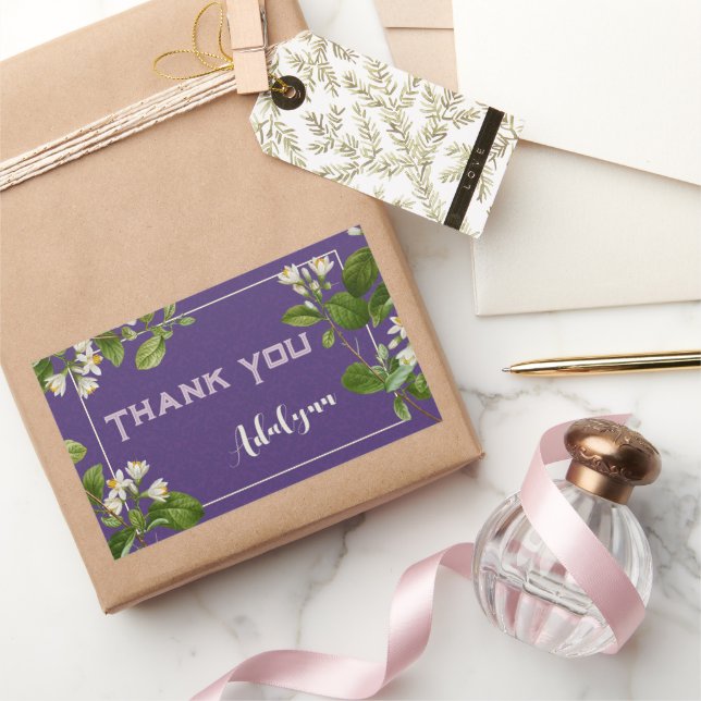 Elegant Retro Floral Custom Name Text Gift Violet Sticker (Gifting)