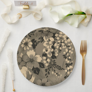 Elegant Retro Floral Pattern Paper Plate
