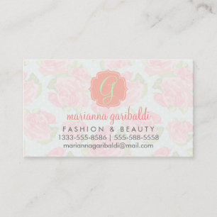 Elegant Retro Floral Pink Mint Girly Personalized Business Card