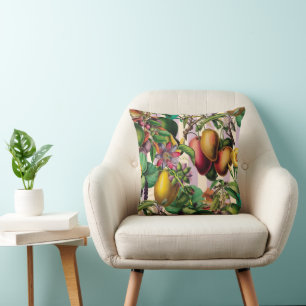Elegant Retro Fruits and Flowers Big Bold Tropical Throw Pillow