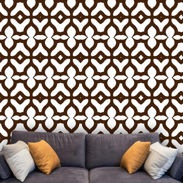 Elegant Retro Geometric Brown and White Pattern Wallpaper (Creator Uploaded)