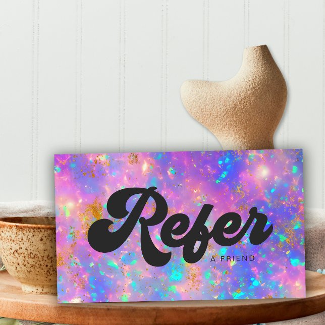 Elegant Retro Gold Fire Opal Stone Refer Referral Business Card (Front)