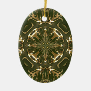 Elegant Retro Green And Gold Kaleidoscope Ceramic Ornament