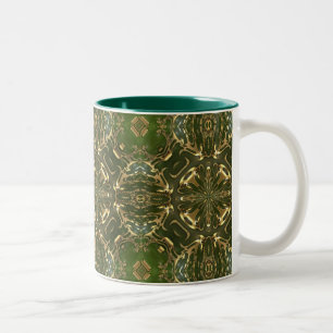 Elegant Retro Green And Gold Kaleidoscope Two-Tone Coffee Mug