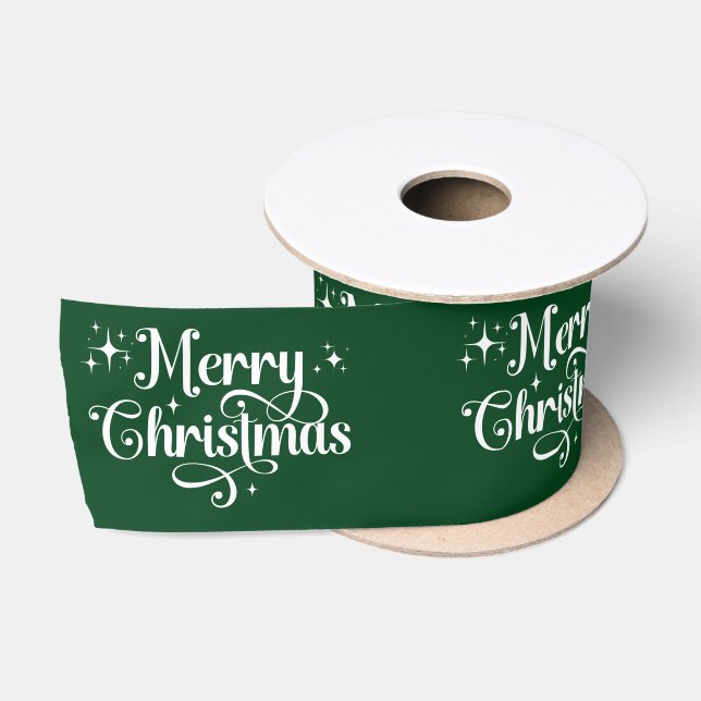  Elegant Retro Green Merry Christmas Wrapping Satin Ribbon (Spool)