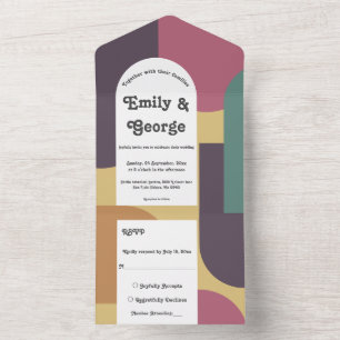Elegant Retro Groovy Colourful Abstract Wedding All In One Invitation