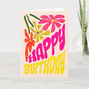 Elegant Retro Groovy Hippie Flower Birthday Card